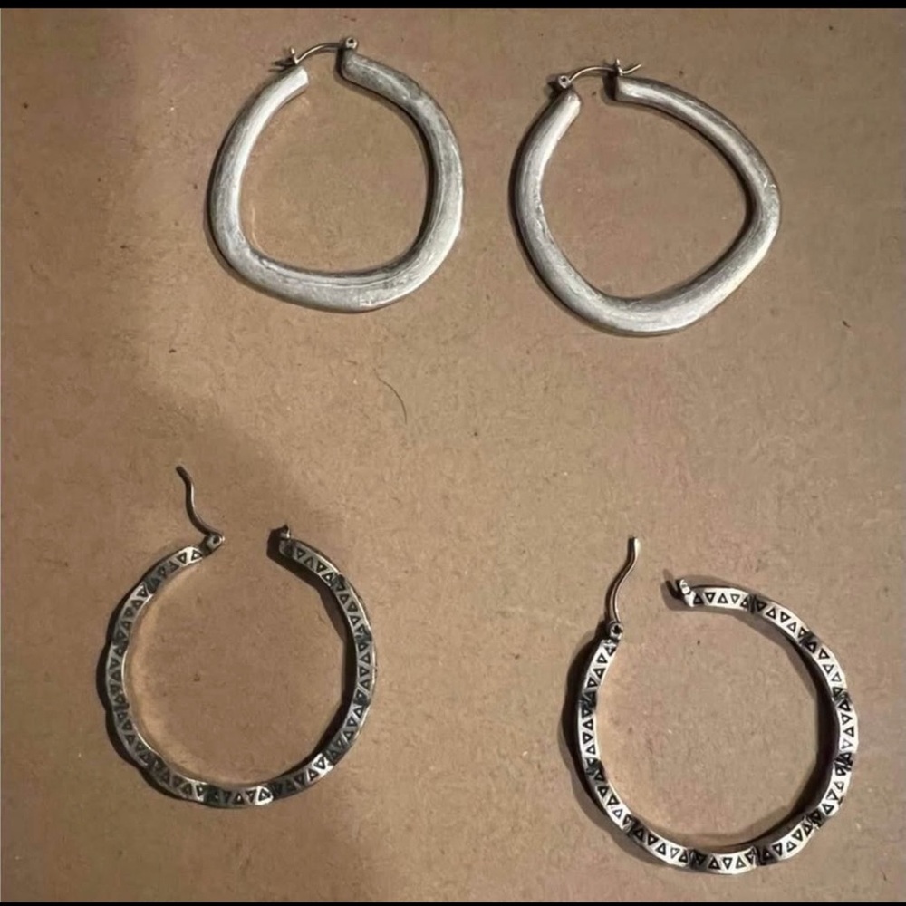 Silver and Patterned Hoop Earrings Set